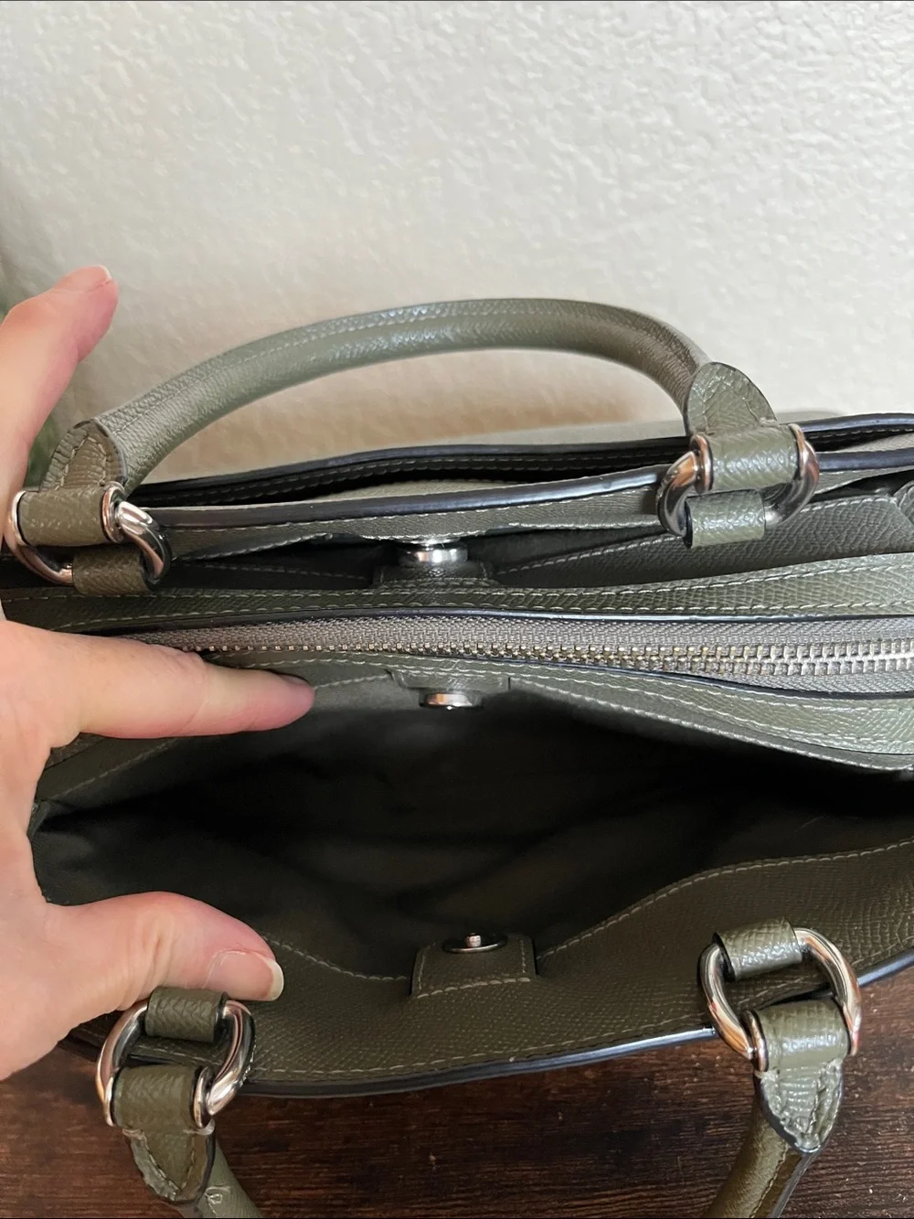 Coach 91146 Mini Lillie Carryall Bag Crossgrain Leather Crossbody Olive